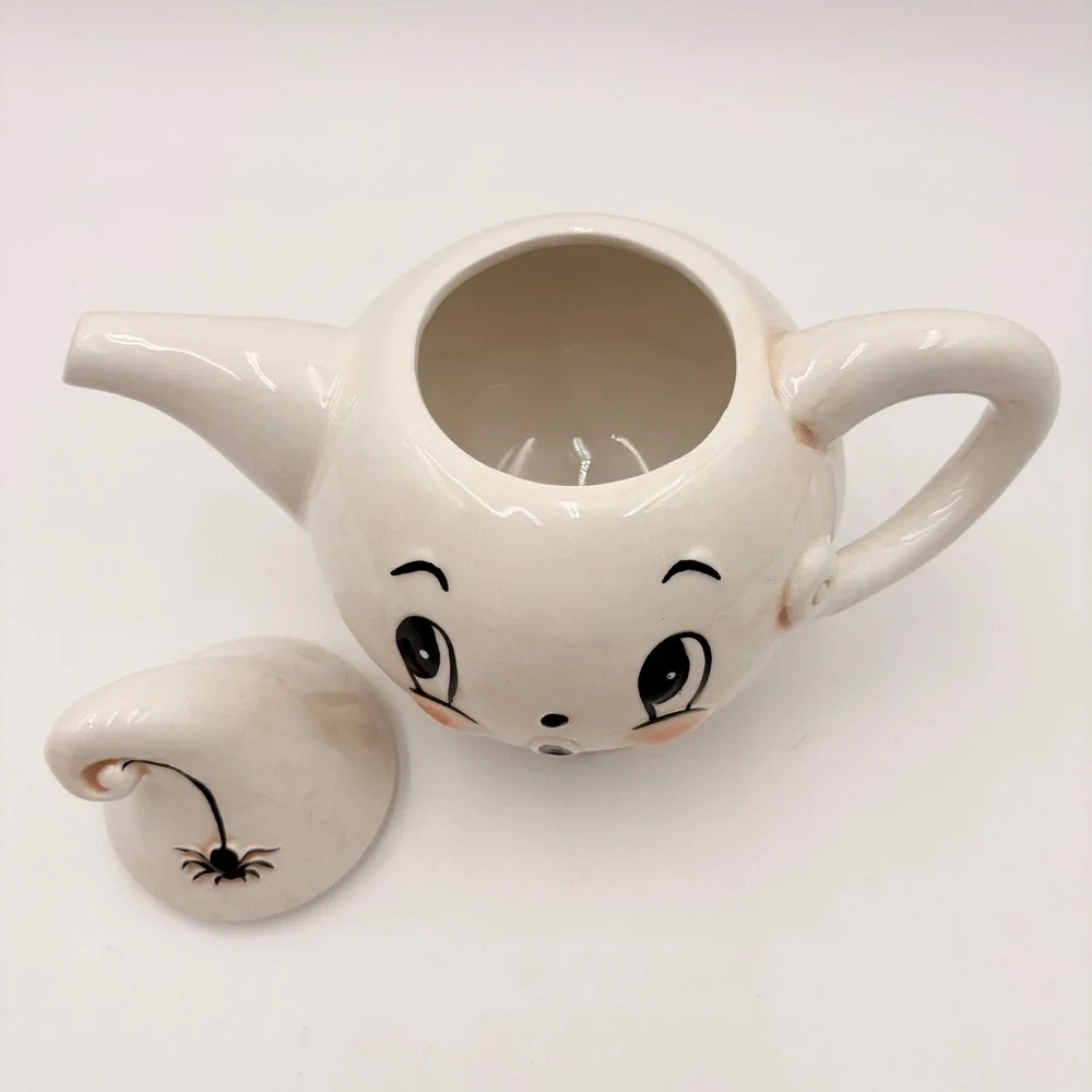 Johanna Parker Ghost Teapot Halloween Ceramic Spider Hat Striped Base White